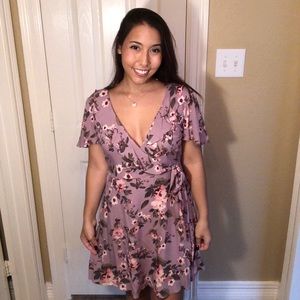 Floral Lavender Faux Wrap Dress